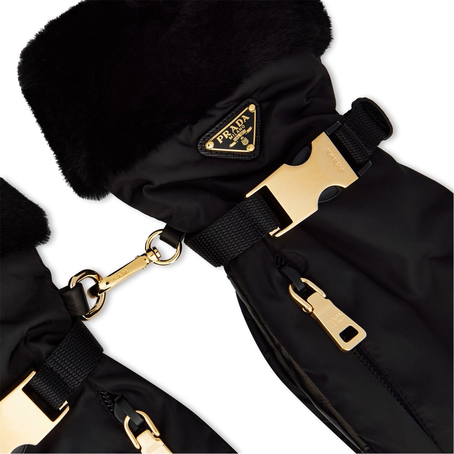 LUXURY HUB PRADA RE-NYLON SHEARLING MITTENS