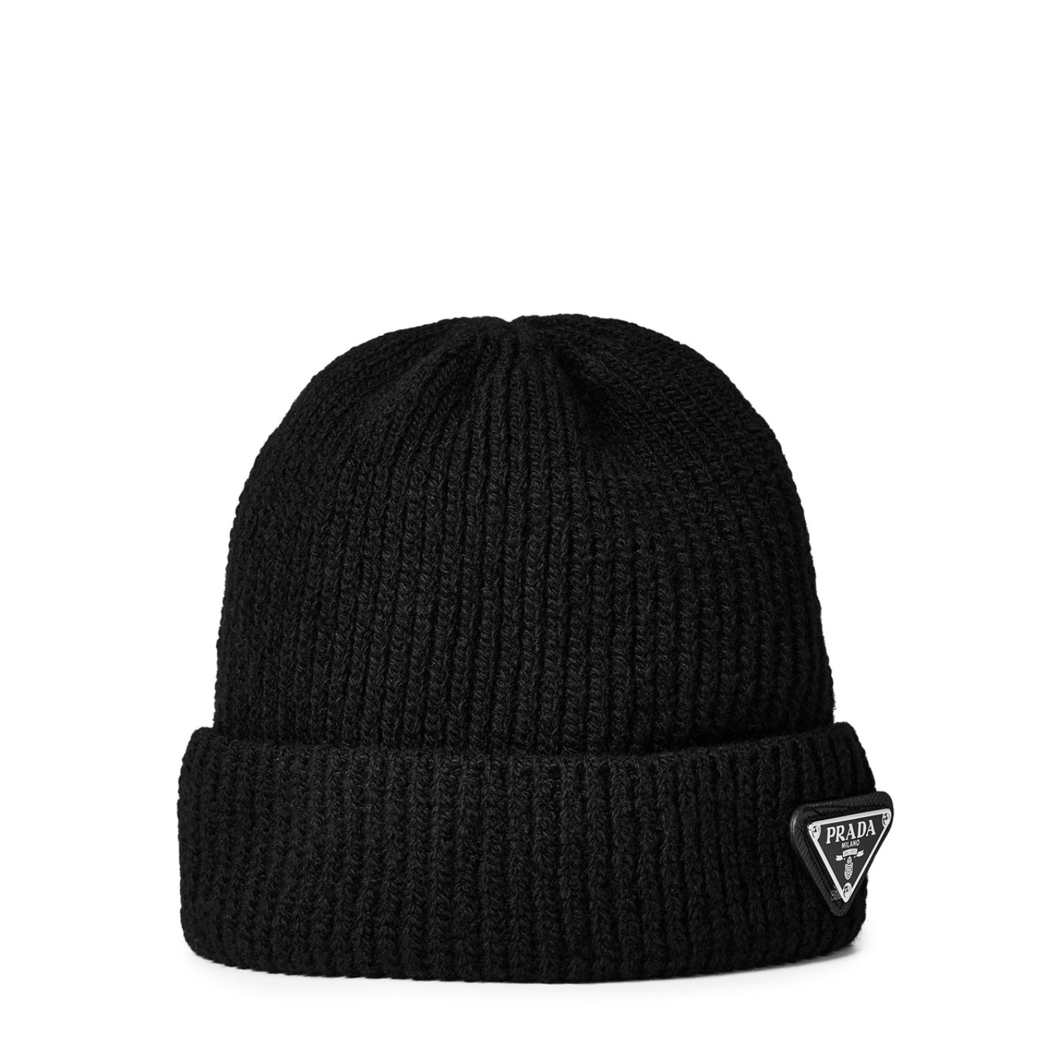 LUXURY HUB PRADA BADGE LOGO BEANIE