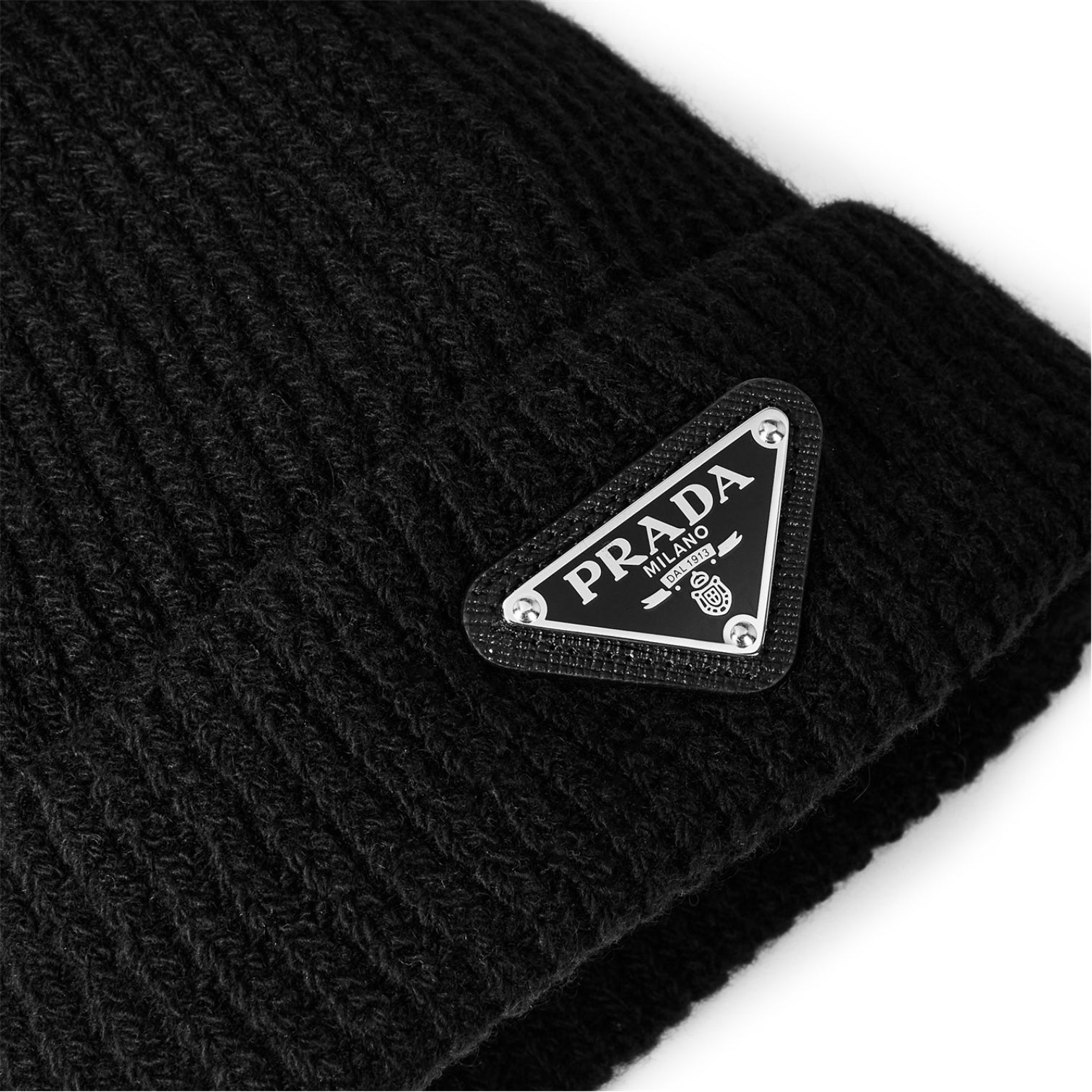 LUXURY HUB PRADA BADGE LOGO BEANIE