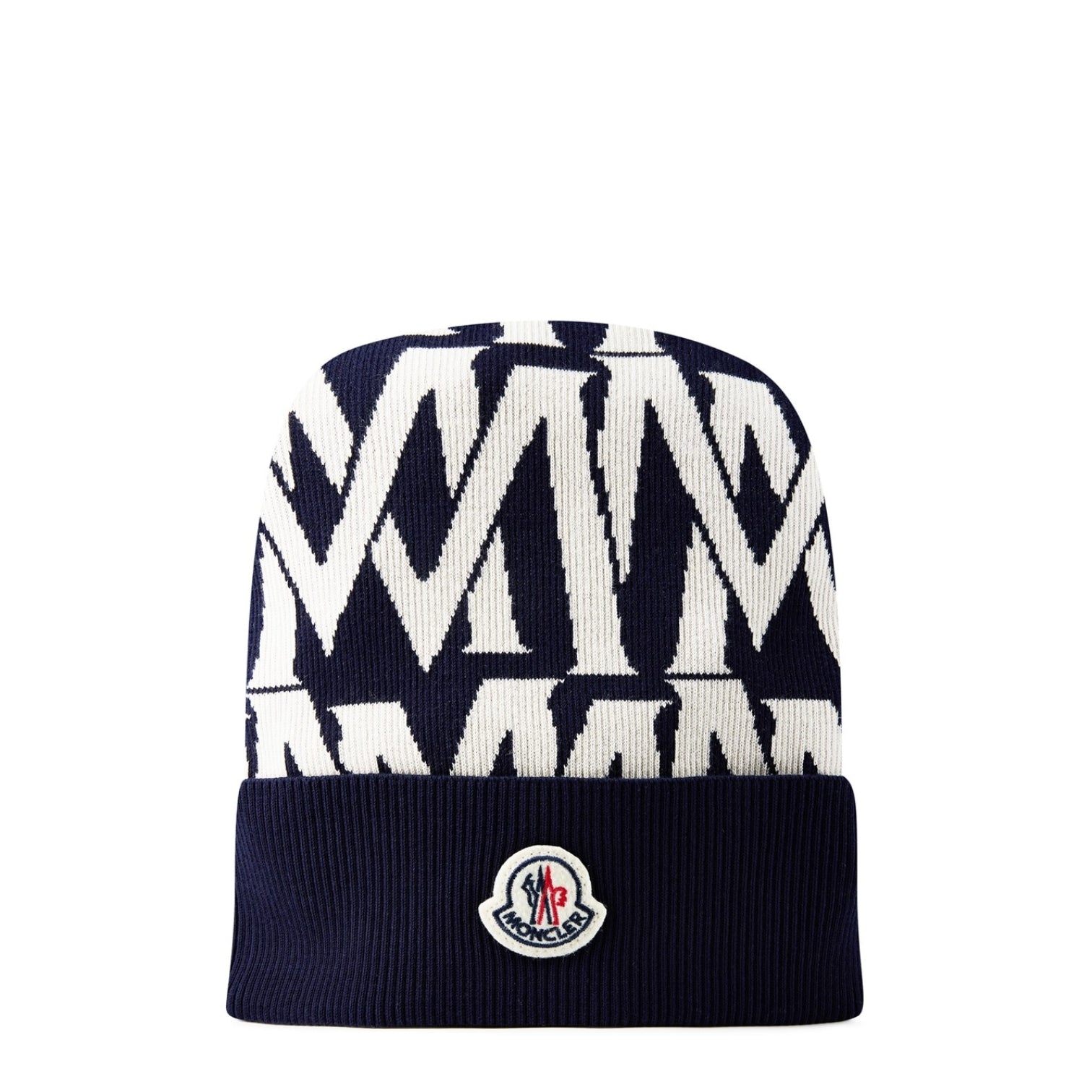 LUXURY HUB MONCLER LOGO INTARSIA RIBBED BEANIE