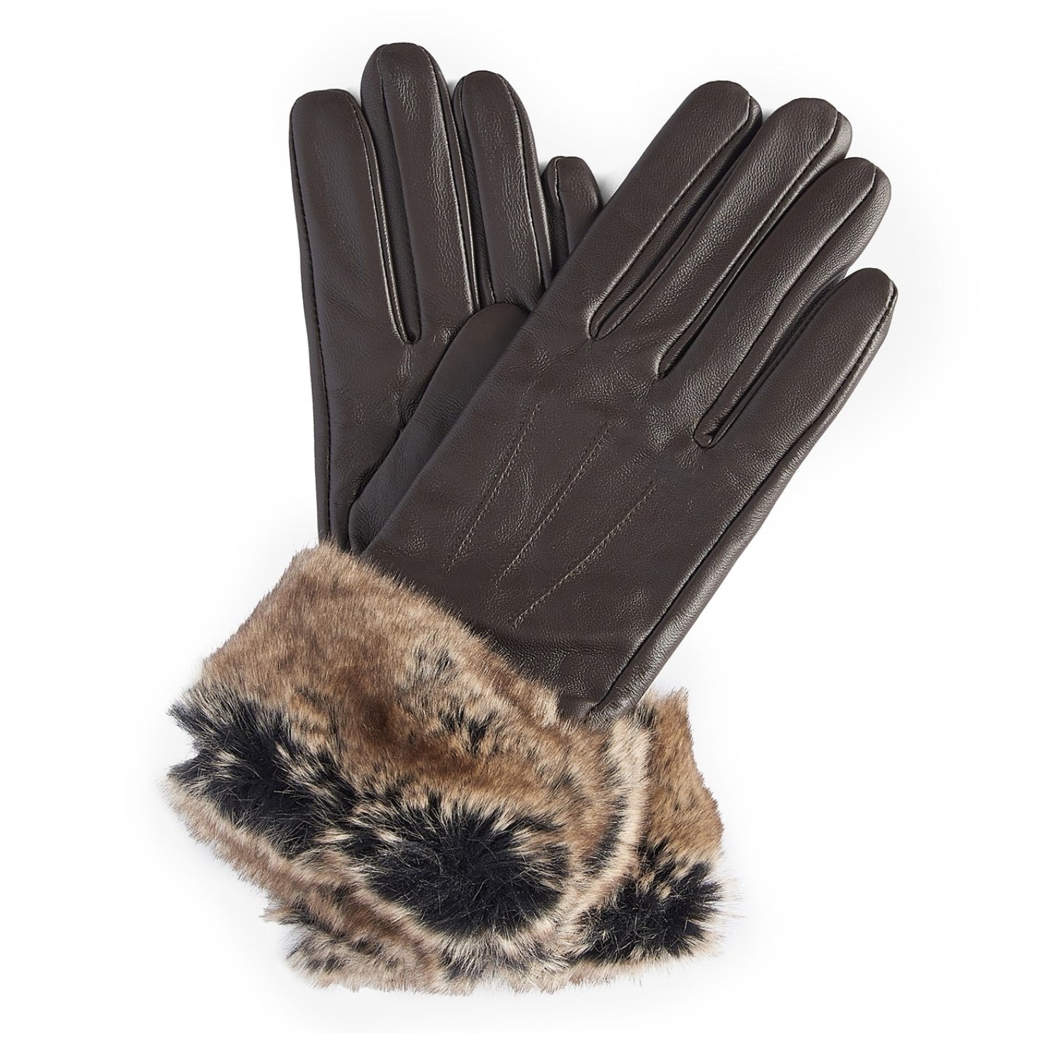 LUXURY HUB BARBOUR FUR TRIMMED LEATHER GLOVES