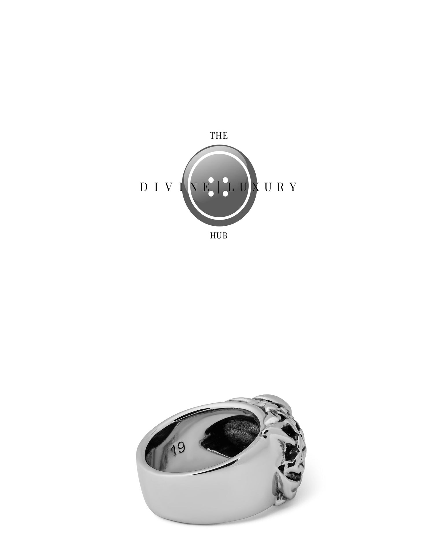 LUXURY HUB ALEXANDER MCQUEEN FLORAL SKULL RING IN ANTIQUE SILVER