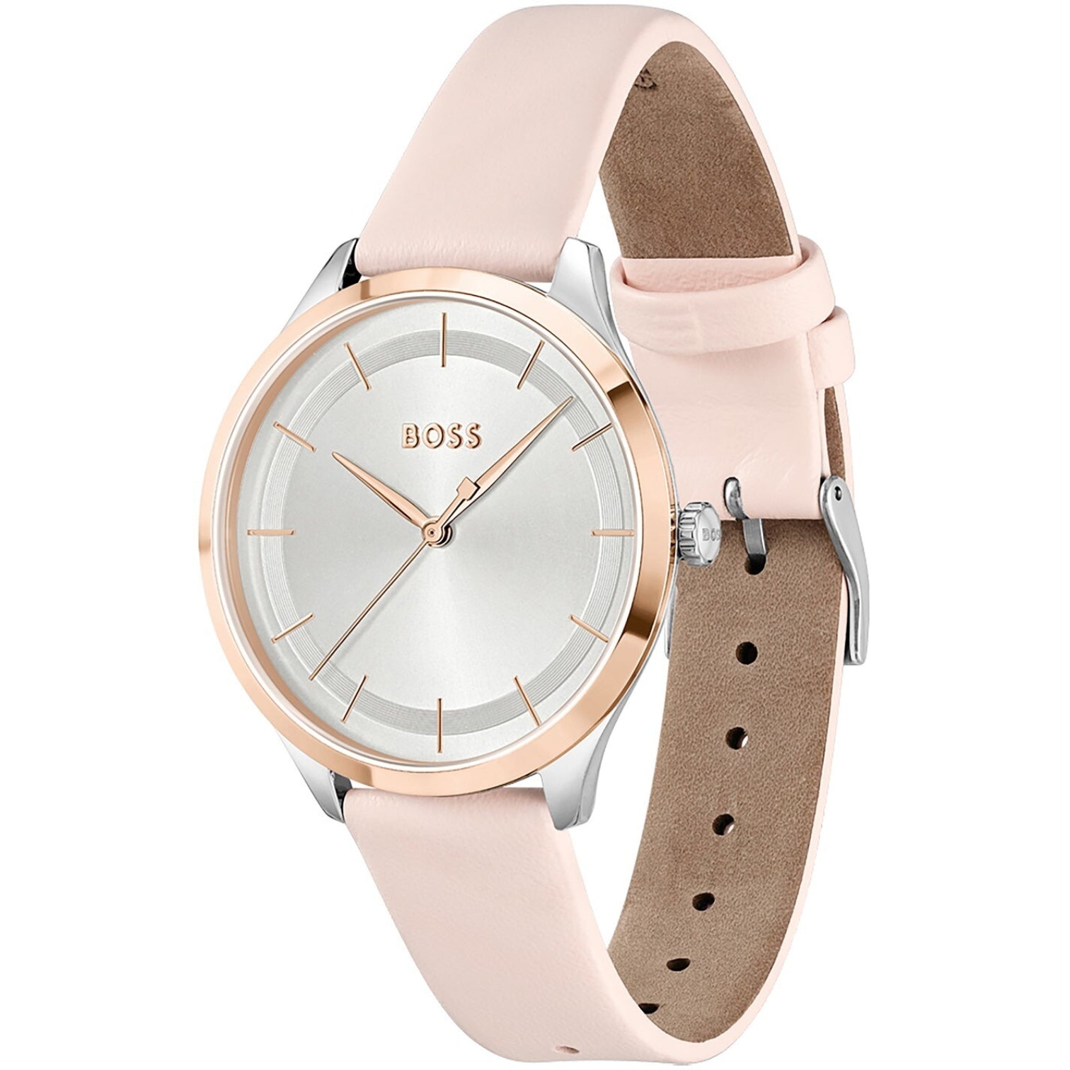 LUXURY HUB BOSS BOSS PURA  PINK LEATHER STRAP WATCH