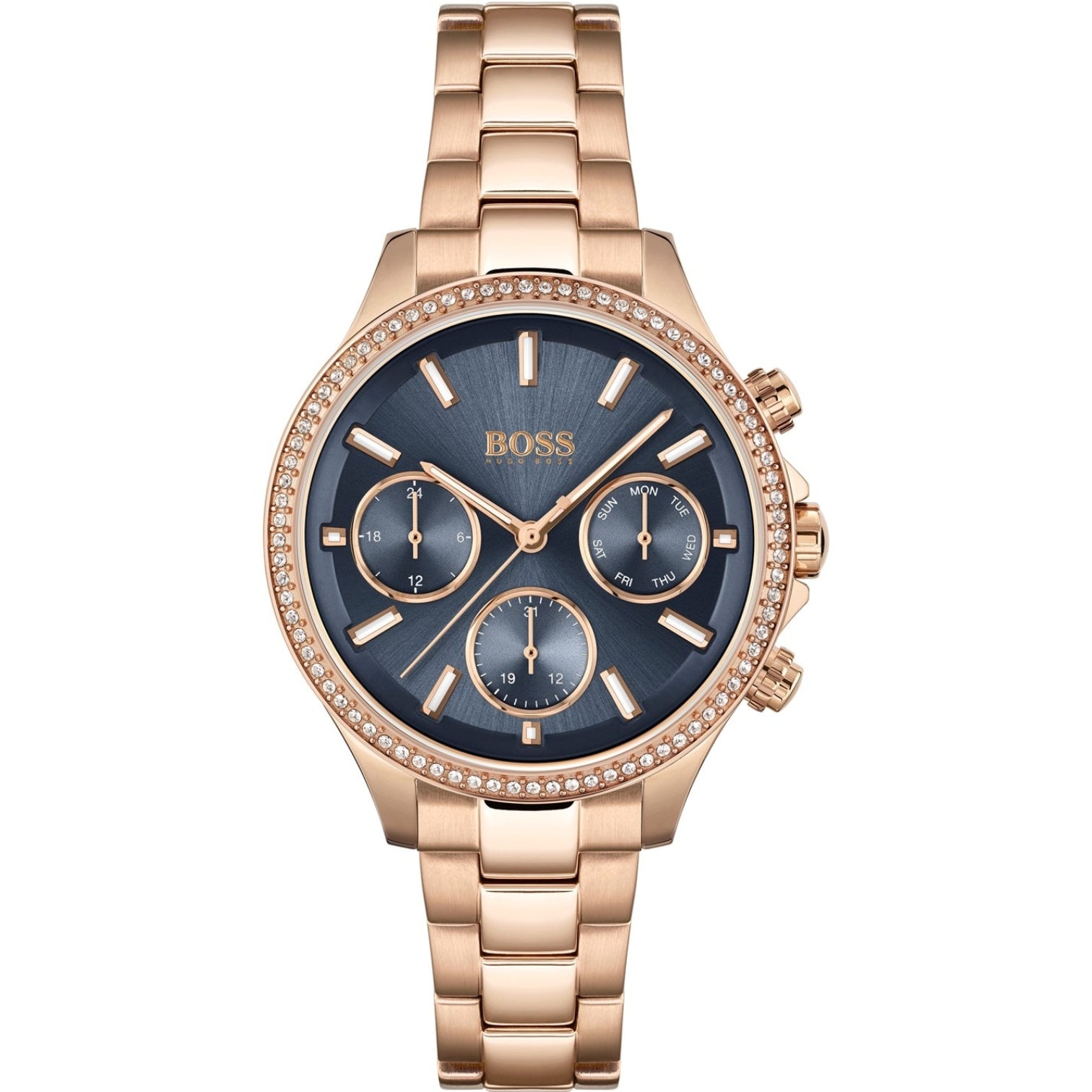 LUXURY HUB BOSS LADIES BOSS HERA CARNATION GOLD IP BRACELET WATCH