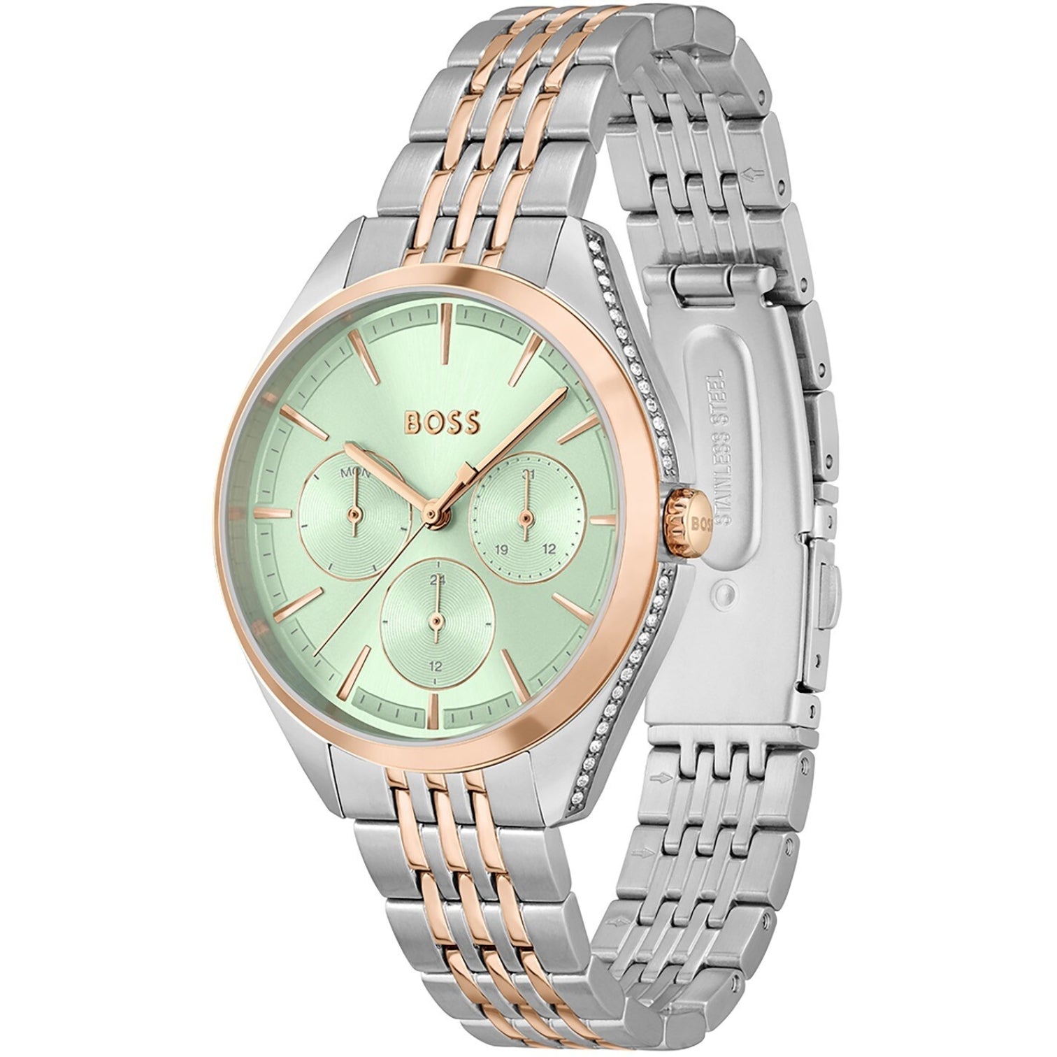 LUXURY HUB BOSS LADIES BOSS SAYA TWO-TONE BRACELET WATCH