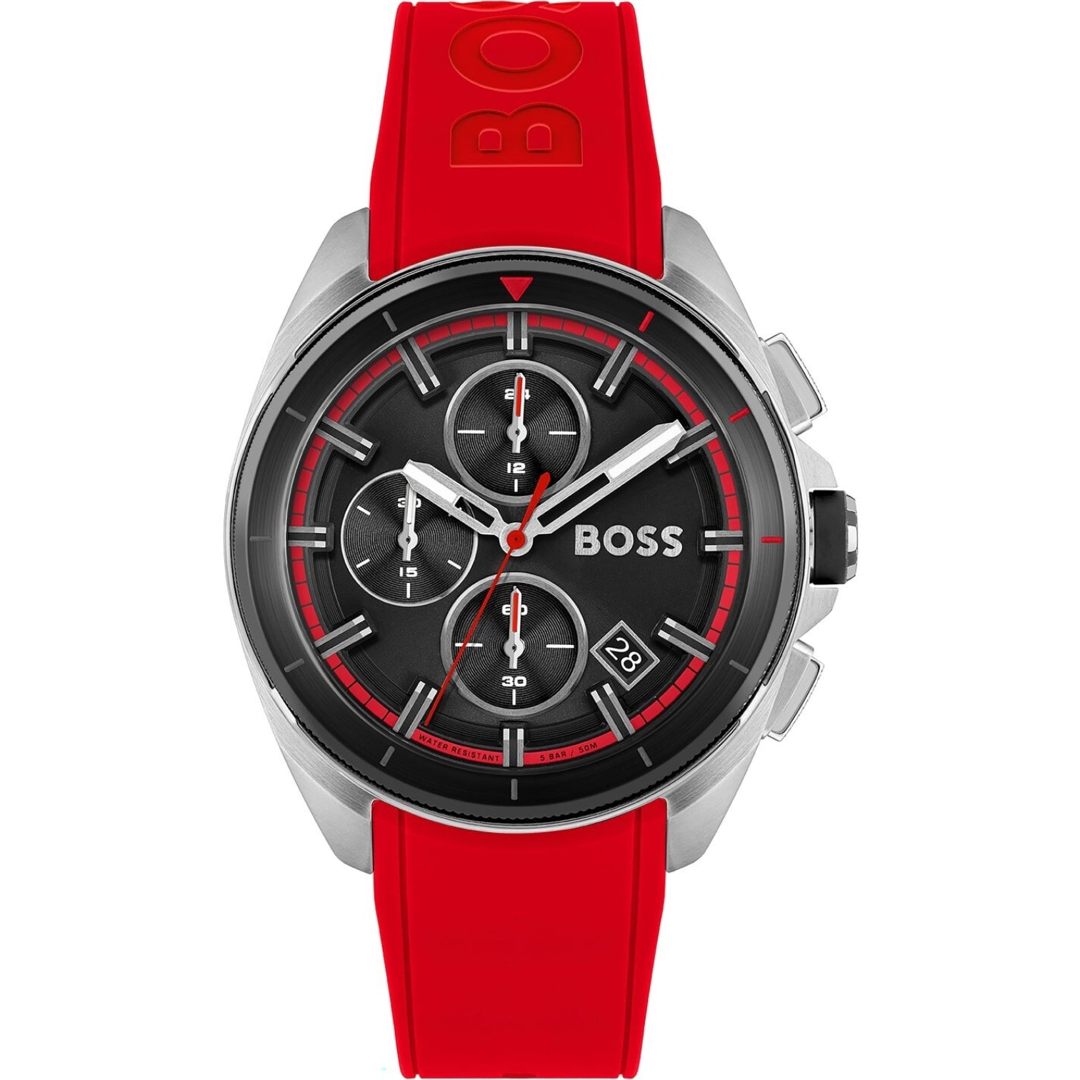 LUXURY HUB BOSS GENTS BOSS VOLANE RED SILICONE STRAP WATCH