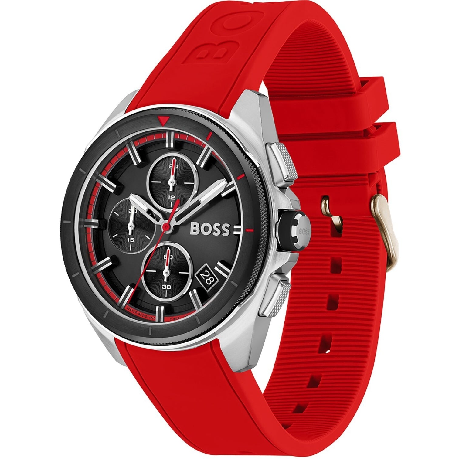 LUXURY HUB BOSS GENTS BOSS VOLANE RED SILICONE STRAP WATCH