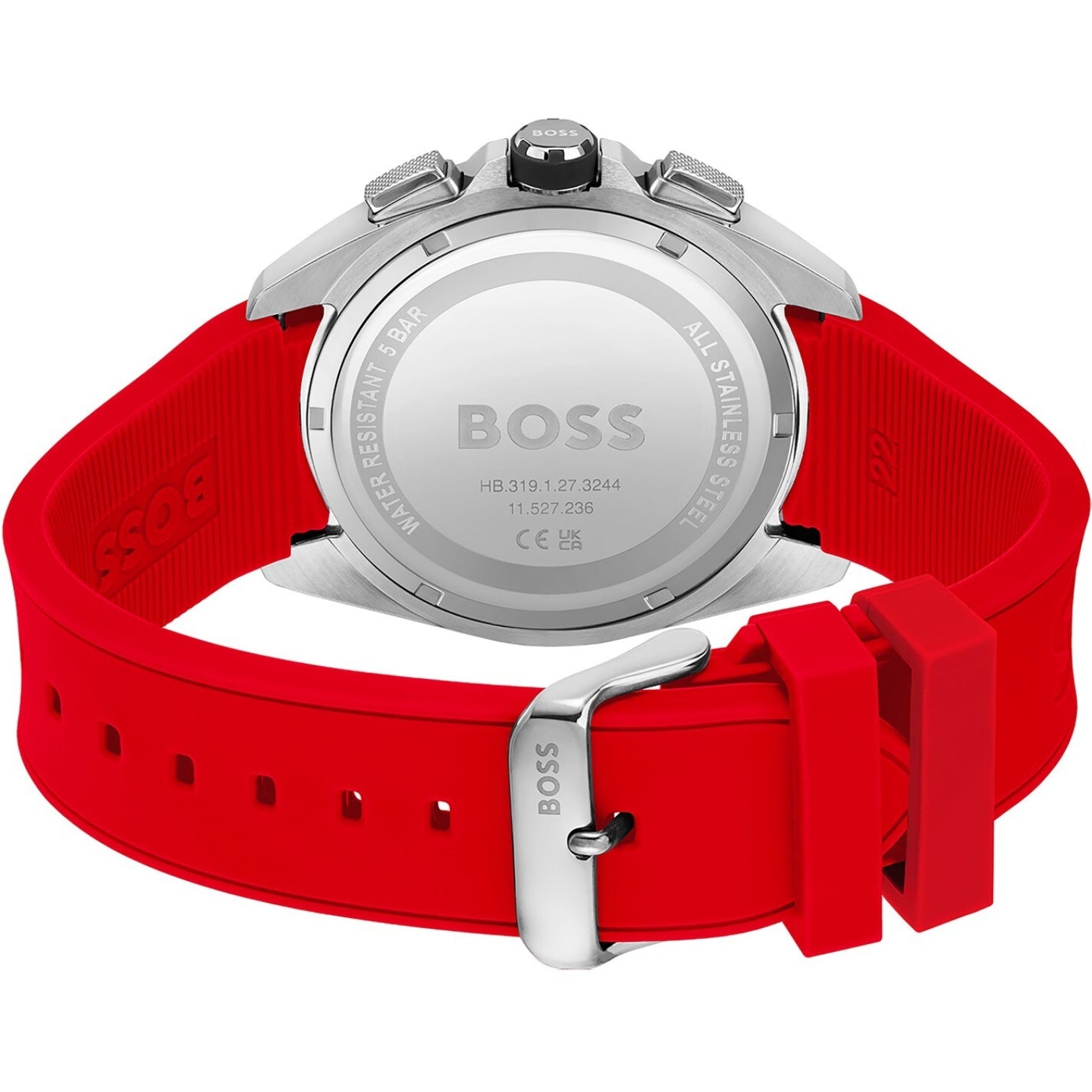 LUXURY HUB BOSS GENTS BOSS VOLANE RED SILICONE STRAP WATCH