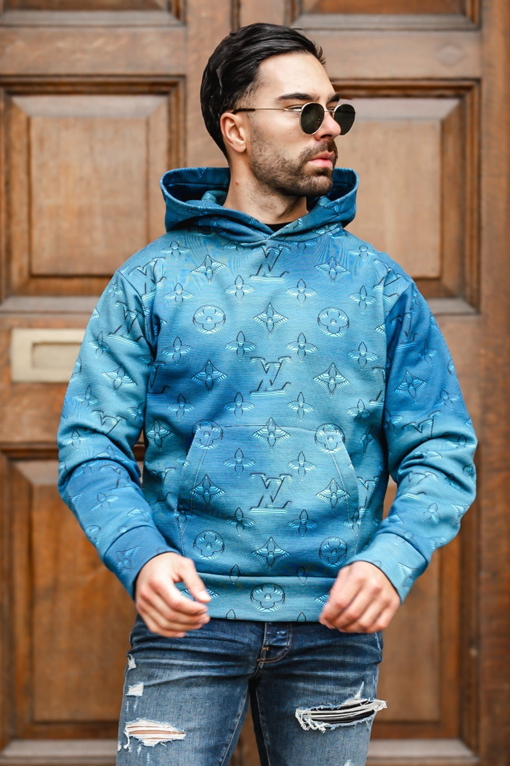 Vuitton Monogram Hoodie Louis V Sweater Monogram Hoodie Louis Blue