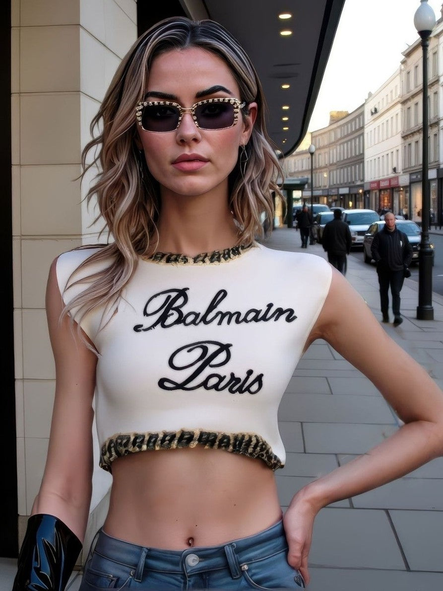LUXURY HUB BALMAIN EMB CROP TOP